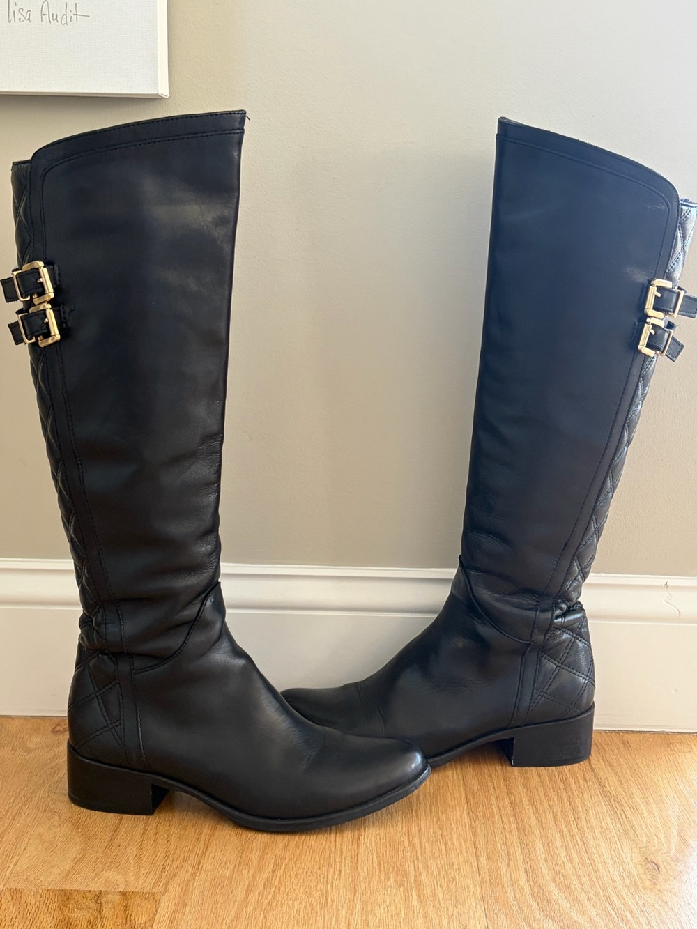Stelle Monelle Made in Italy Black Leather Quilted Tall Riding Boots EU 39 - Picture 7 of 13
